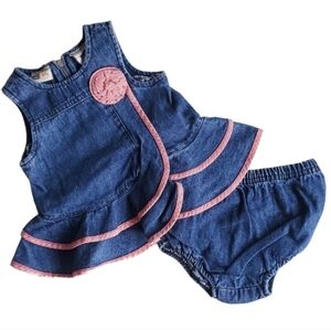 Faded Glory 2 Piece Dress Sleeveless & Bloomers Denim Blue Baby 0-3m